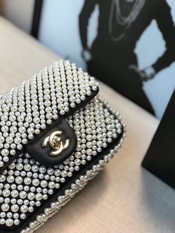 Chanel Flap Pearl Bag A1116 Black