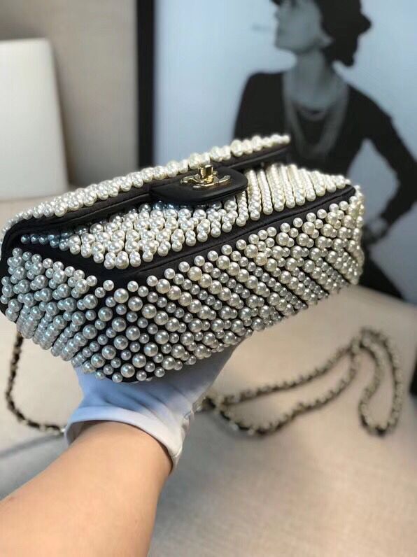 Chanel Flap Pearl Bag A1116 Black