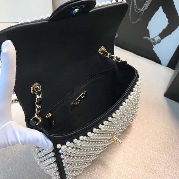 Chanel Flap Pearl Bag A1116 Black