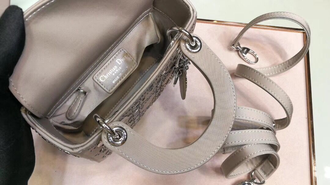 Dior Lady Original Silk Satin-Encrusted Satchel Bag 2369 Gray