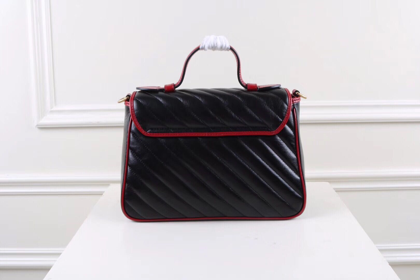 Gucci GG Marmont Mini Top Handle Bag 547260 Black&Wine