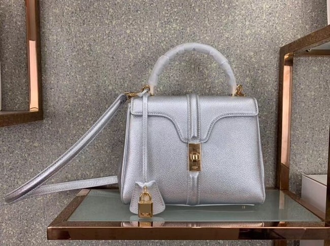 CELINE SMALL 16 BAG IN LAMINATED GRAINED CALFSKIN 188003 SILVER