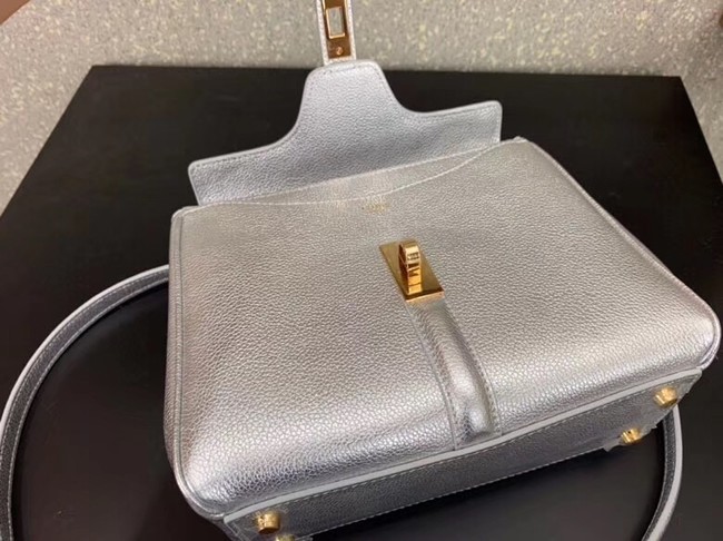 CELINE SMALL 16 BAG IN LAMINATED GRAINED CALFSKIN 188003 SILVER