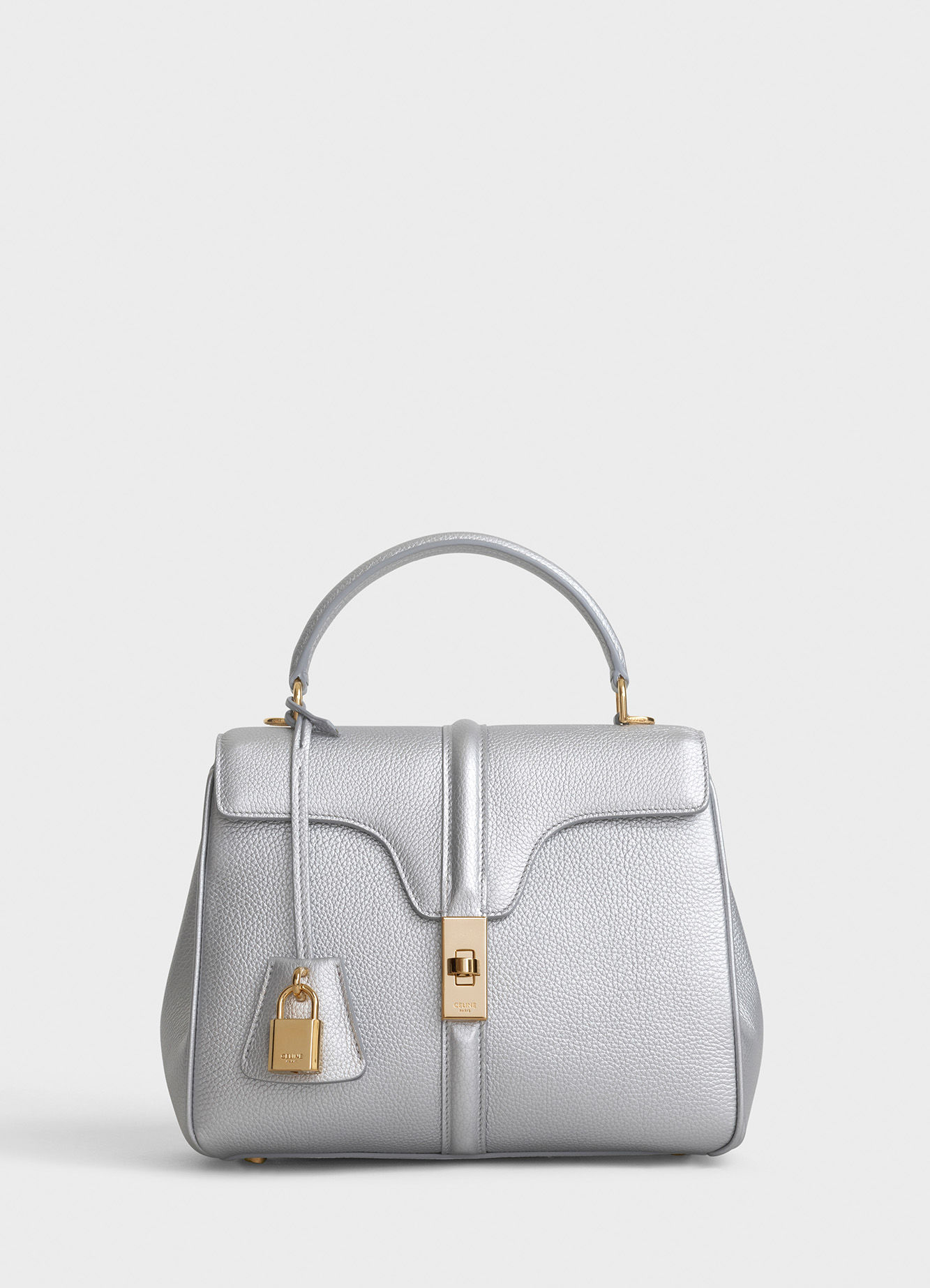 CELINE SMALL 16 BAG IN LAMINATED GRAINED CALFSKIN 188003 SILVER