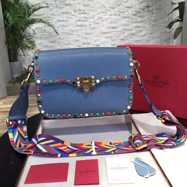 VALENTINO Rockstud leather messenger bag 50055 blue