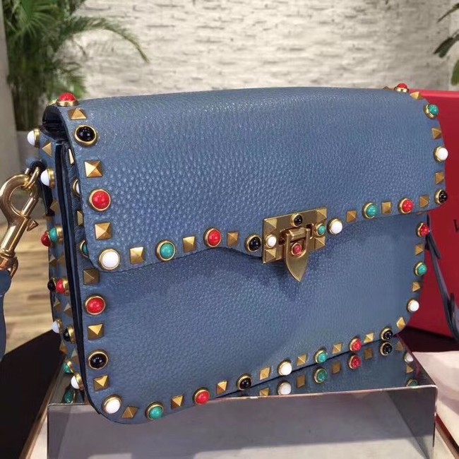 VALENTINO Rockstud leather messenger bag 50055 blue