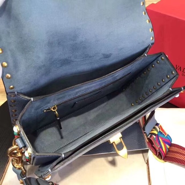 VALENTINO Rockstud leather messenger bag 50055 blue