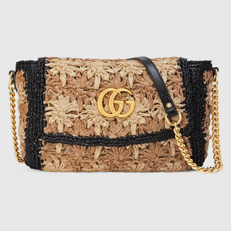 Gucci GG Marmont raffia small shoulder bag 574433 Black