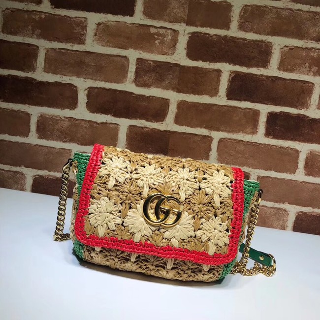 Gucci GG Marmont raffia small shoulder bag 574433 Red and green