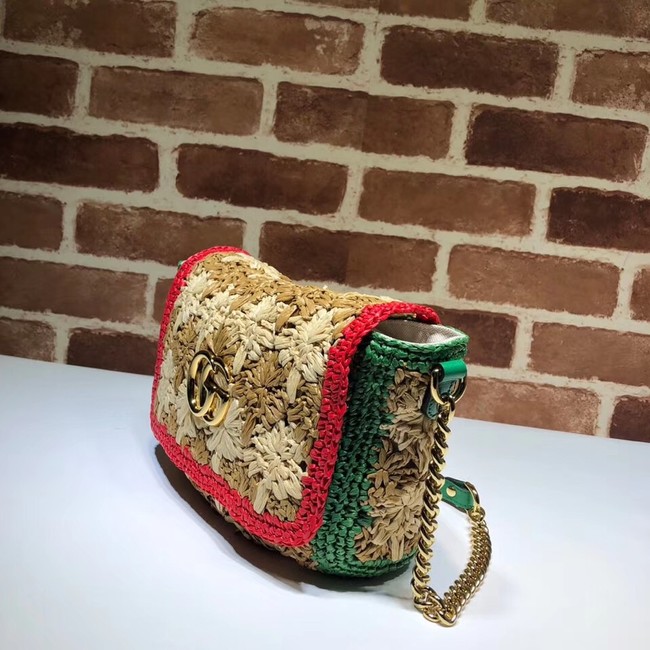 Gucci GG Marmont raffia small shoulder bag 574433 Red and green