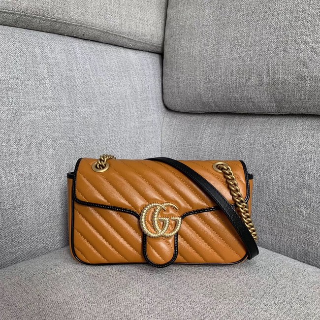 Gucci GG Marmont small shoulder bag 443497 Cognac diagonal