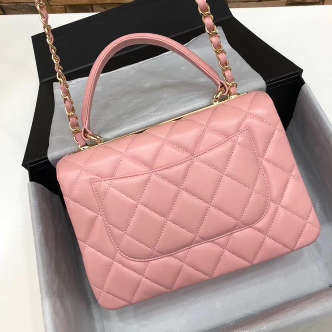 Chanel CC original lambskin top handle flap bag 92236 pink&Gold-Tone Metal