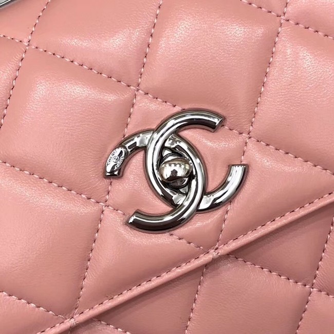 Chanel CC original lambskin top handle flap bag 92236 pink&silver-Tone Metal