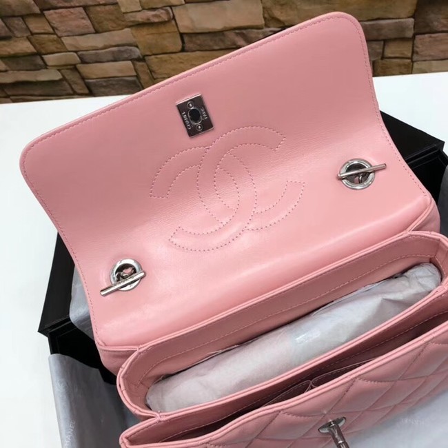 Chanel CC original lambskin top handle flap bag 92236 pink&silver-Tone Metal