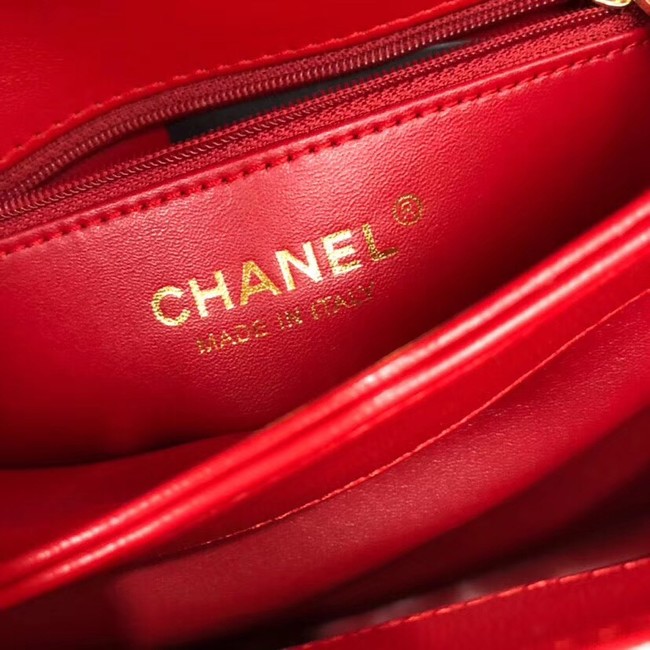 Chanel CC original lambskin top handle flap bag 92236 red&Gold-Tone Metal