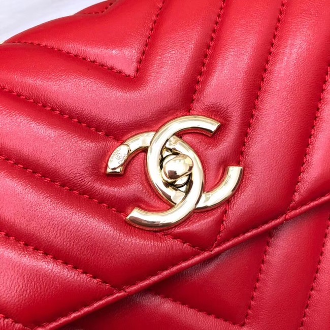 Chanel CC original lambskin top handle flap bag V92236 red&Gold-Tone Metal