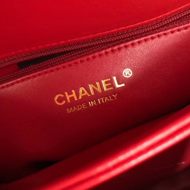 Chanel CC original lambskin top handle flap bag V92236 red&Gold-Tone Metal