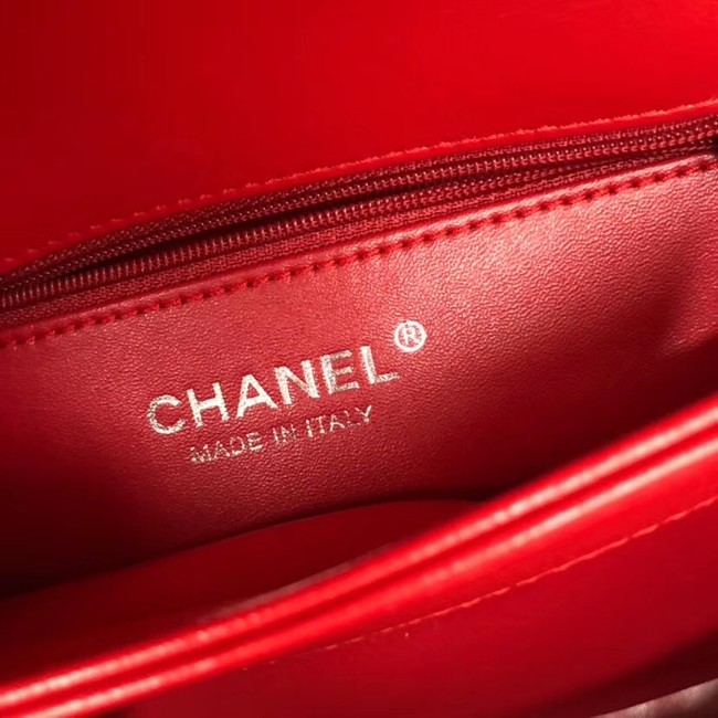 Chanel CC original lambskin top handle flap bag V92236 red&silver-Tone Metal