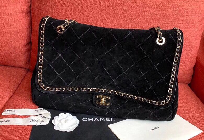 Chanel Flap Shoulder Bags XXL Black CF1113 Gold