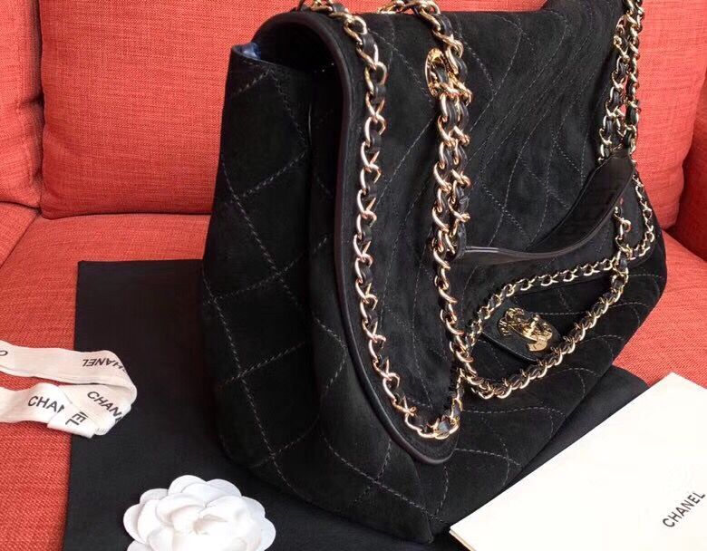 Chanel Flap Shoulder Bags XXL Black CF1553  Gold