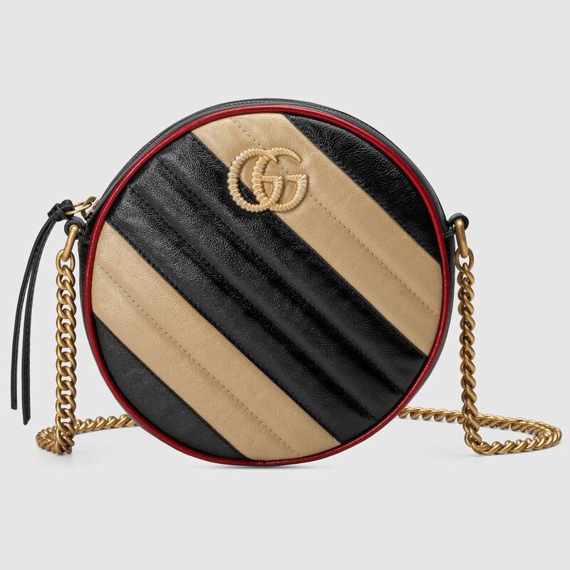 Gucci GG Marmont mini round shoulder bag 550154 Beige and black