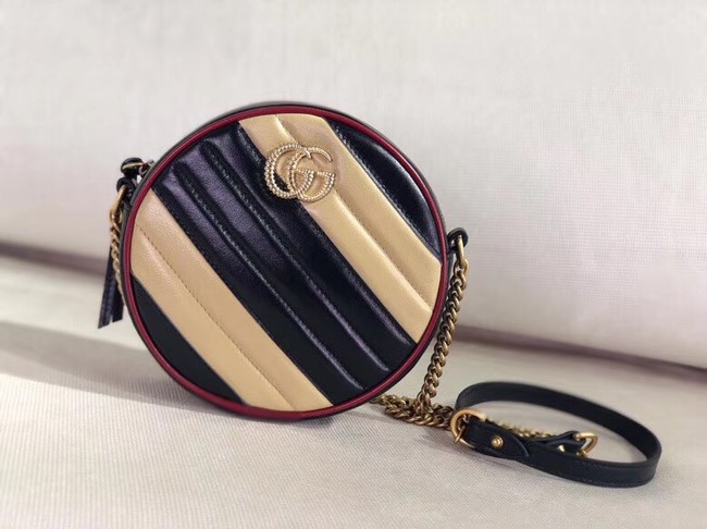 Gucci GG Marmont mini round shoulder bag 550154 Beige and black