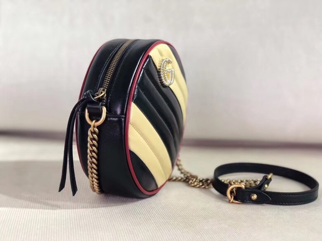 Gucci GG Marmont mini round shoulder bag 550154 Beige and black