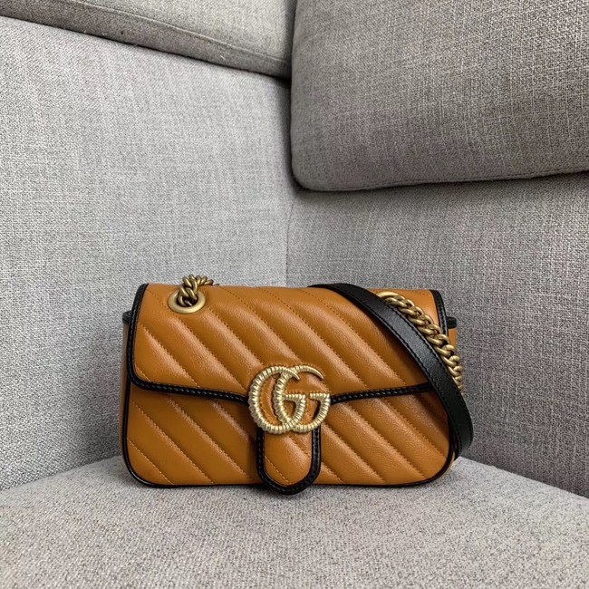 Gucci GG Marmont small shoulder bag 446744 Cognac diagonal