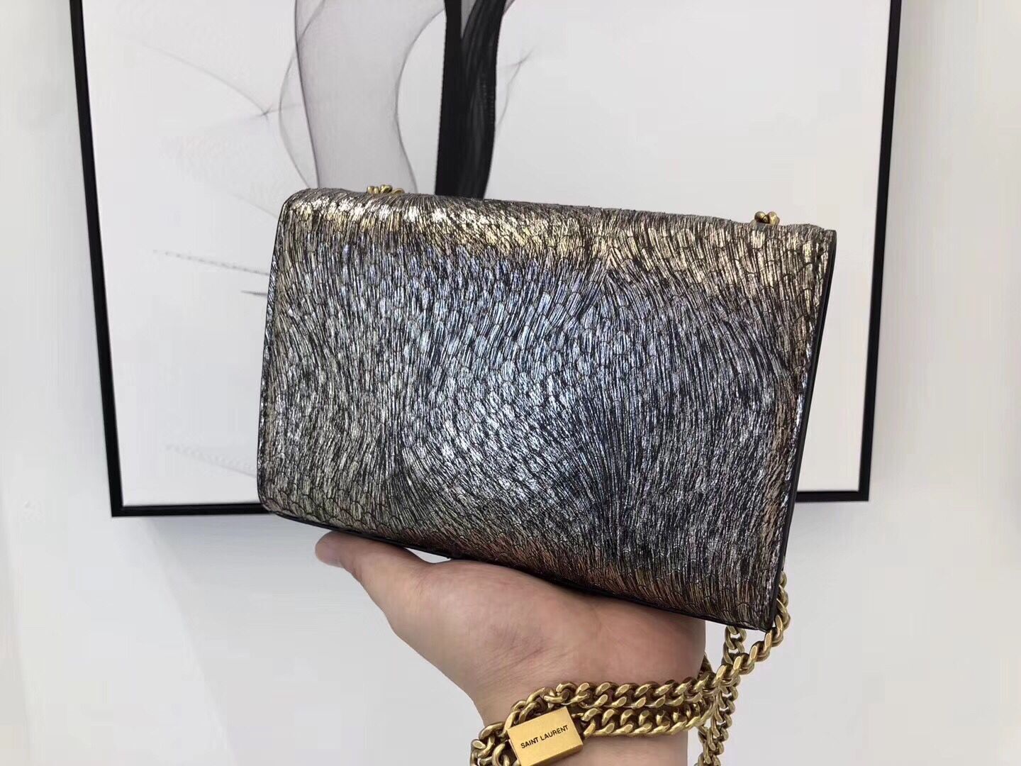 SAINT LAURENT Kate Snake Leather croc-embossed Shoulder Bag 474366 Gold