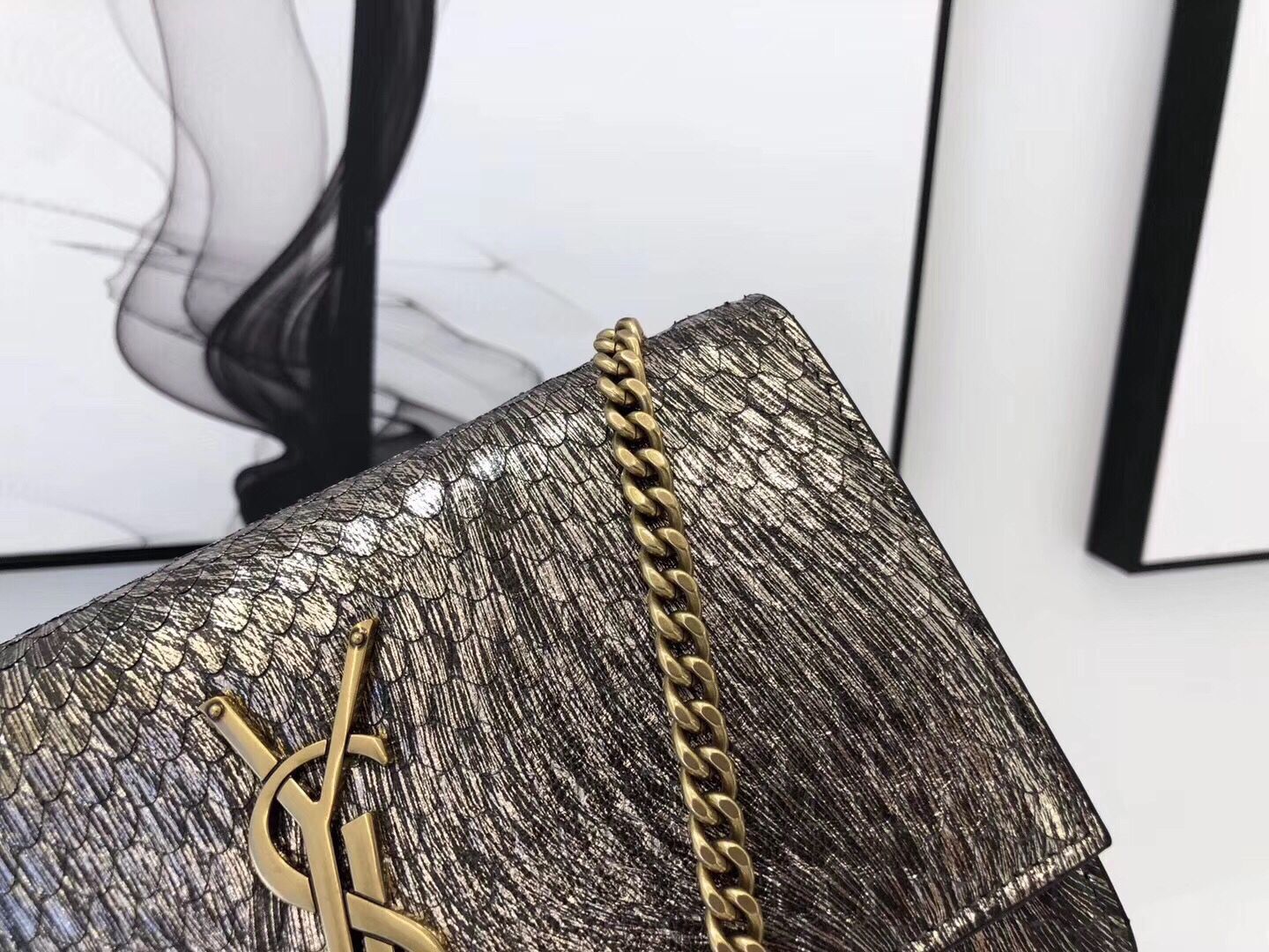 SAINT LAURENT Kate Snake Leather croc-embossed Shoulder Bag 474366 Gold