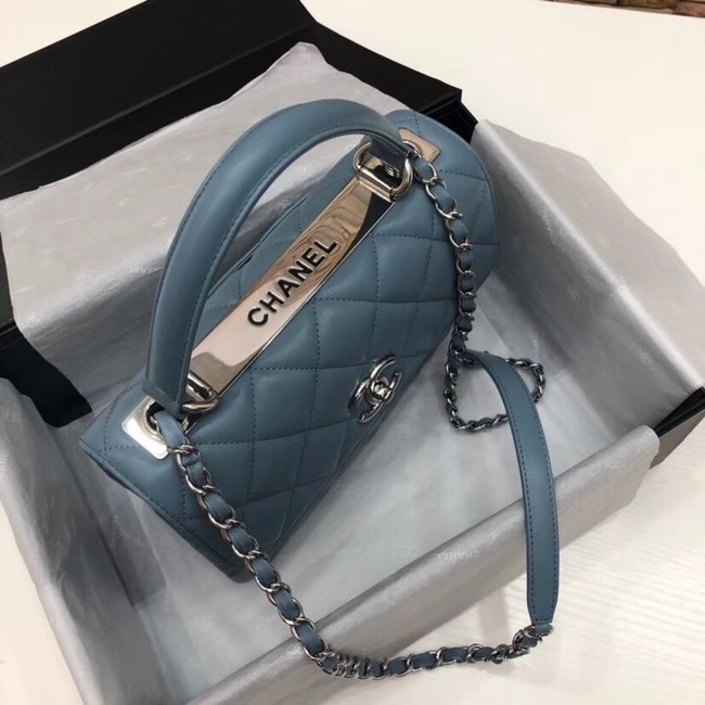 Chanel CC original lambskin top handle flap bag 92236 blue&silver-Tone Metal