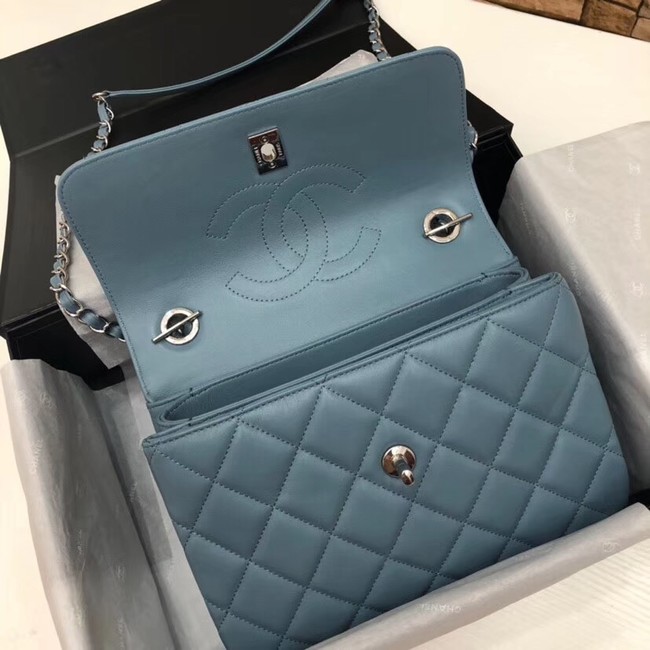 Chanel CC original lambskin top handle flap bag 92236 blue&silver-Tone Metal