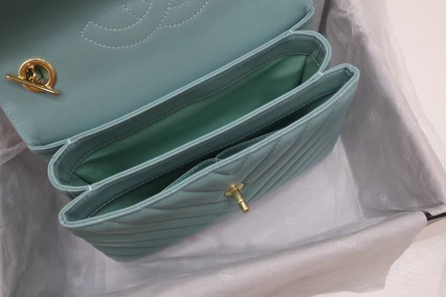 Chanel CC original lambskin top handle flap bag V92236 green&Gold-Tone Metal