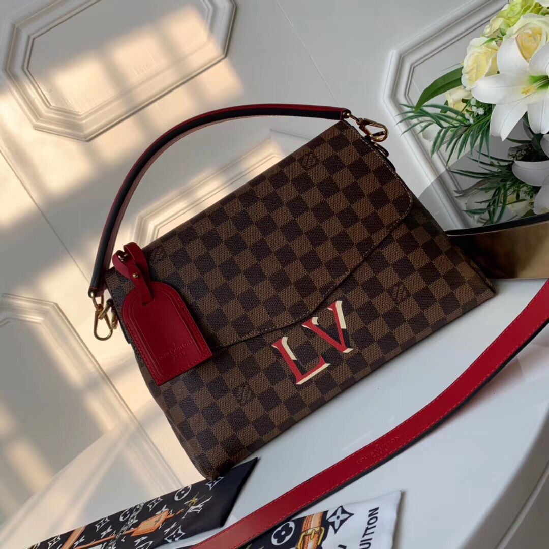 Louis Vuitton Damier Ebene Canvas Original Leather Beaubourg M40176 Red