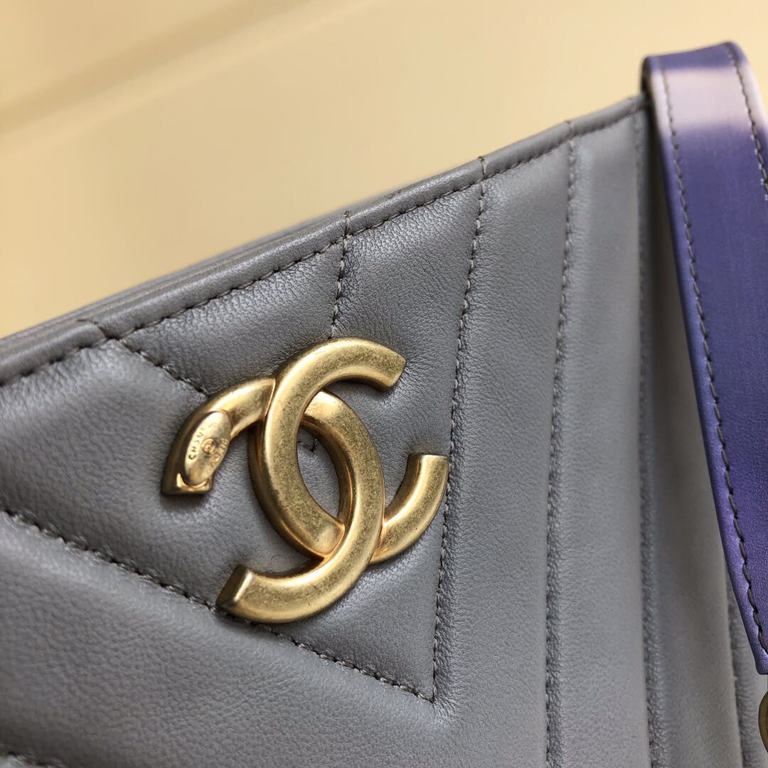 Chanel CC Original Lambskin Leather Blue V92238 Gold