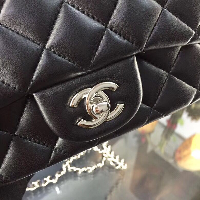 Chanel Classic MINI Flap Bag Original Sheepskin Leather A1115 Black Sliver Chain