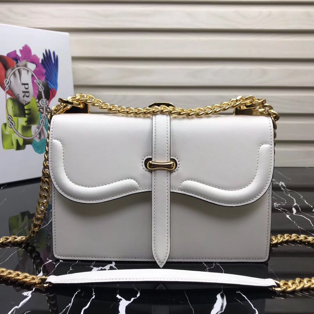 Prada Sidonie Leather Shoulder Bag 5677 White
