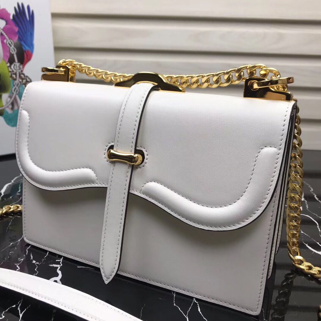 Prada Sidonie Leather Shoulder Bag 5677 White