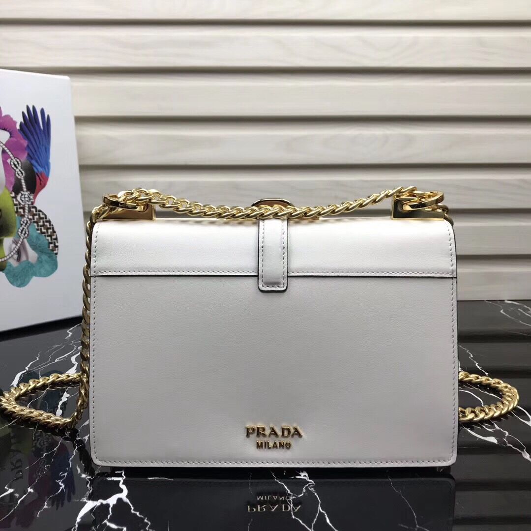 Prada Sidonie Leather Shoulder Bag 5677 White