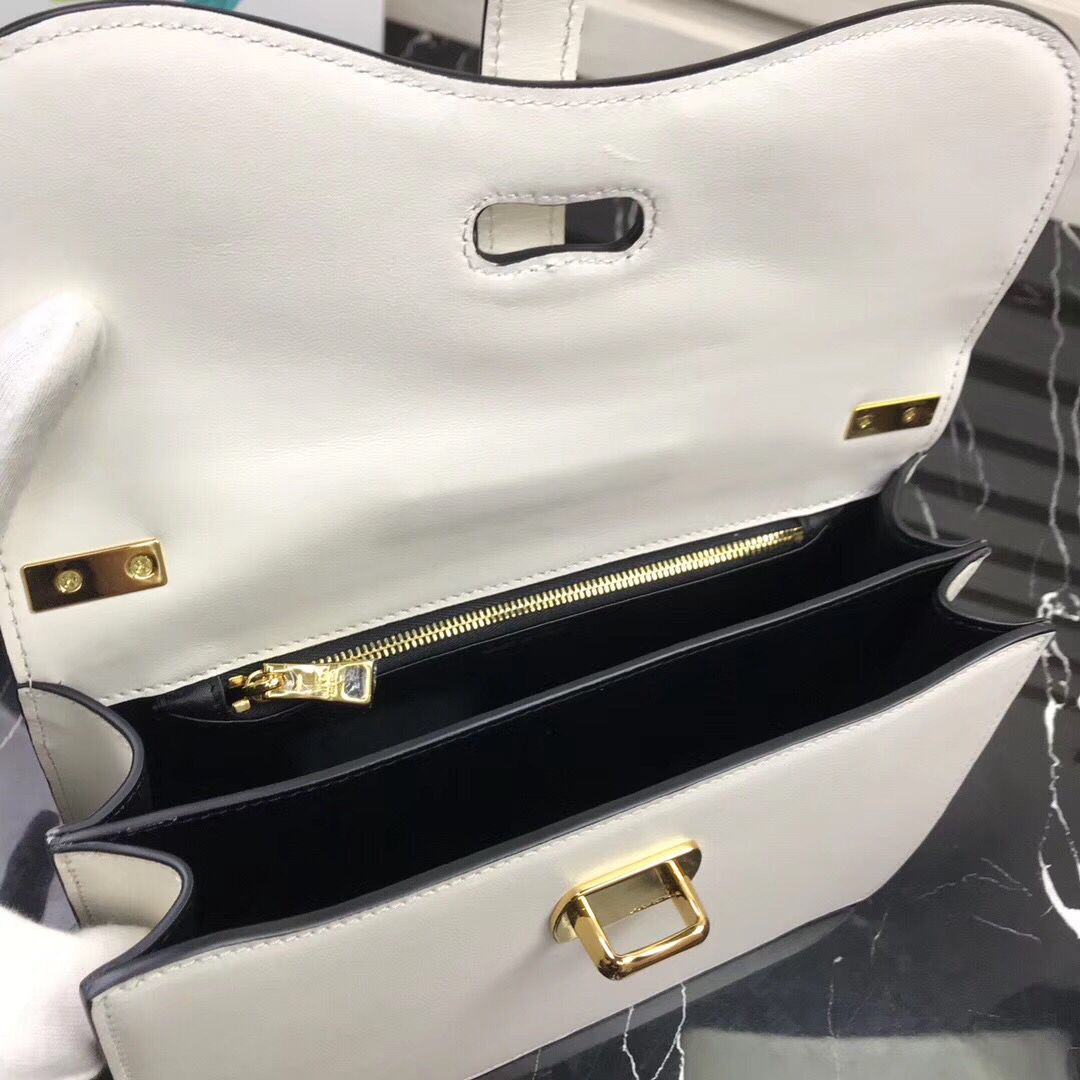 Prada Sidonie Leather Shoulder Bag 5677 White
