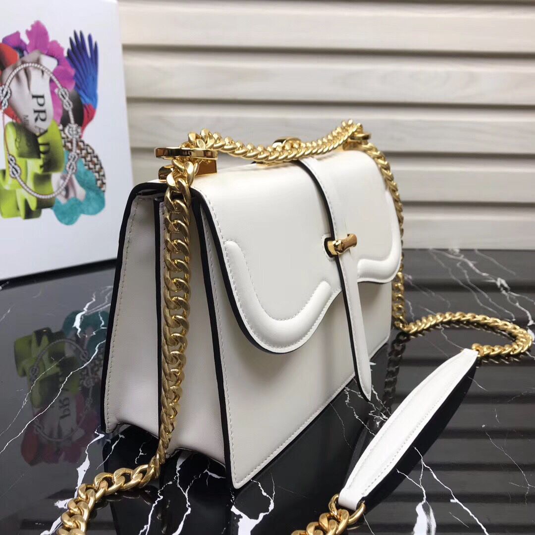 Prada Sidonie Leather Shoulder Bag 5677 White