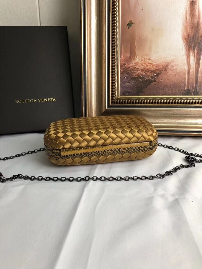 BOTTEGA VENETA Knot snakeskin-trimmed satin clutch 62548 Bronze