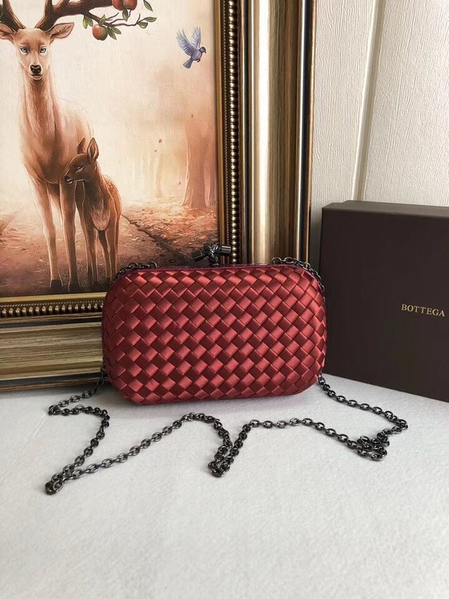 BOTTEGA VENETA Knot snakeskin-trimmed satin clutch 62548 Burgundy