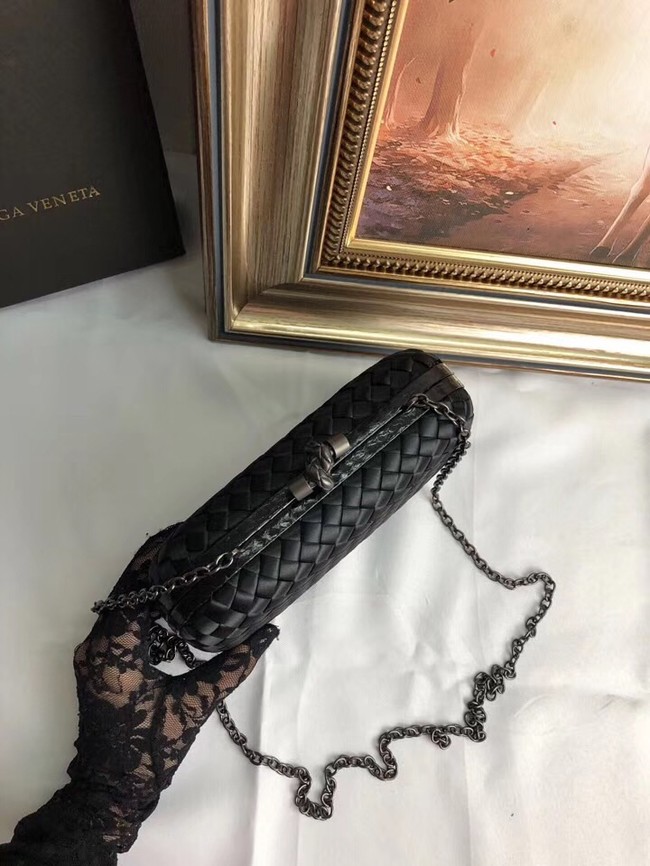 BOTTEGA VENETA Knot snakeskin-trimmed satin clutch 62548 black