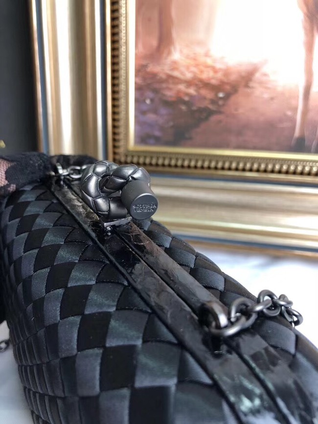 BOTTEGA VENETA Knot snakeskin-trimmed satin clutch 62548 black
