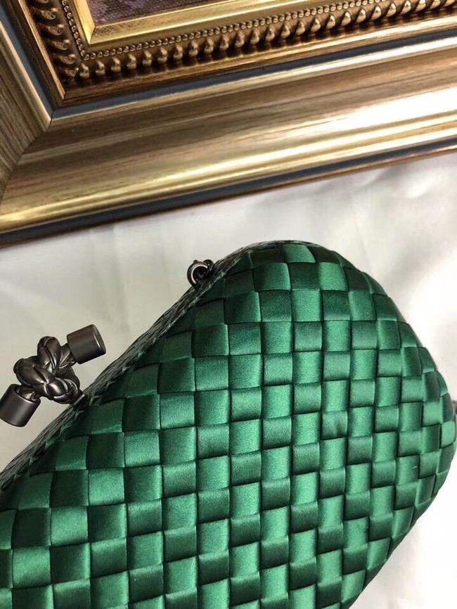 BOTTEGA VENETA Knot snakeskin-trimmed satin clutch 62548 green