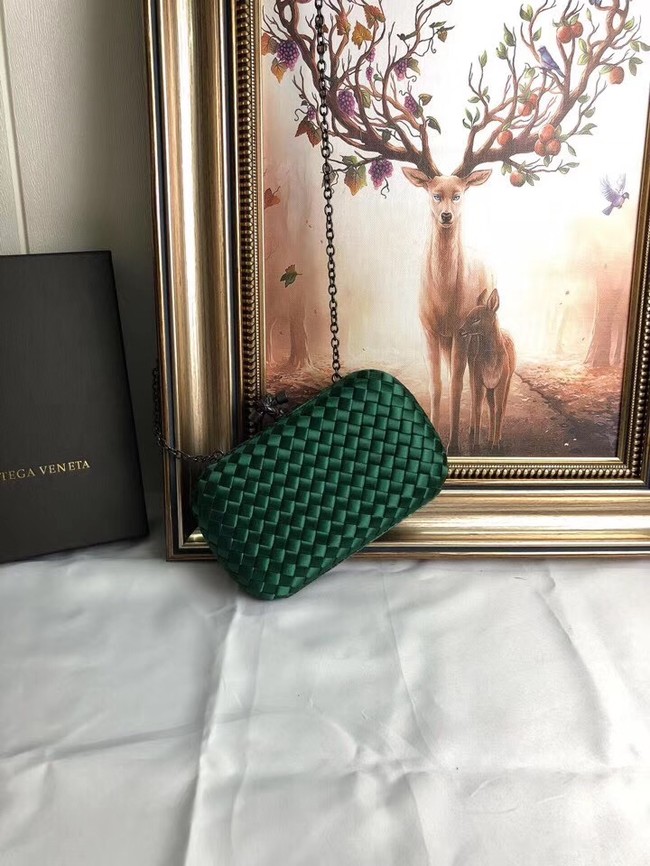 BOTTEGA VENETA Knot snakeskin-trimmed satin clutch 62548 green