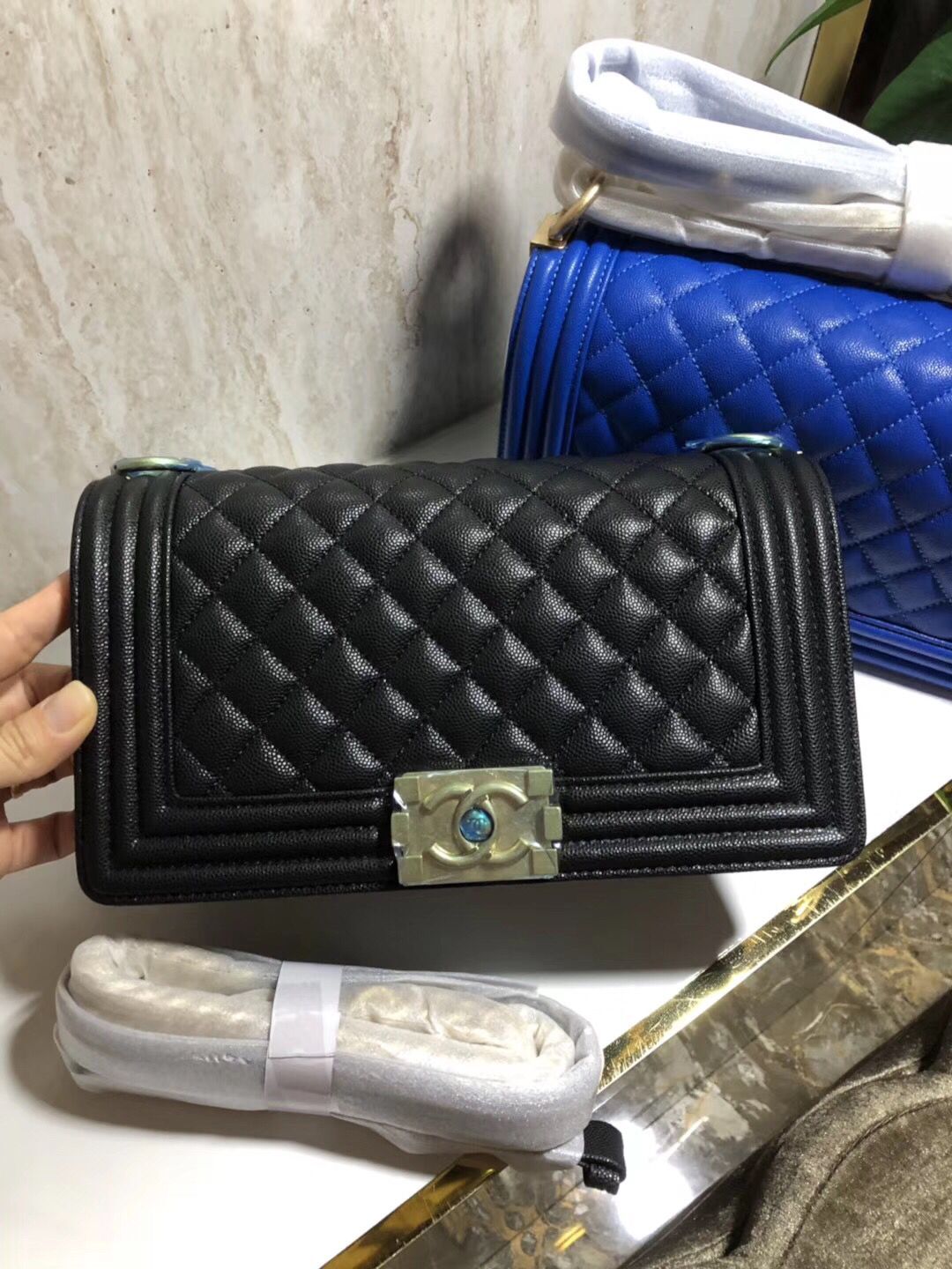 Chanel Boy Flap Original Caviar Leather Shoulder Black Bag A67086