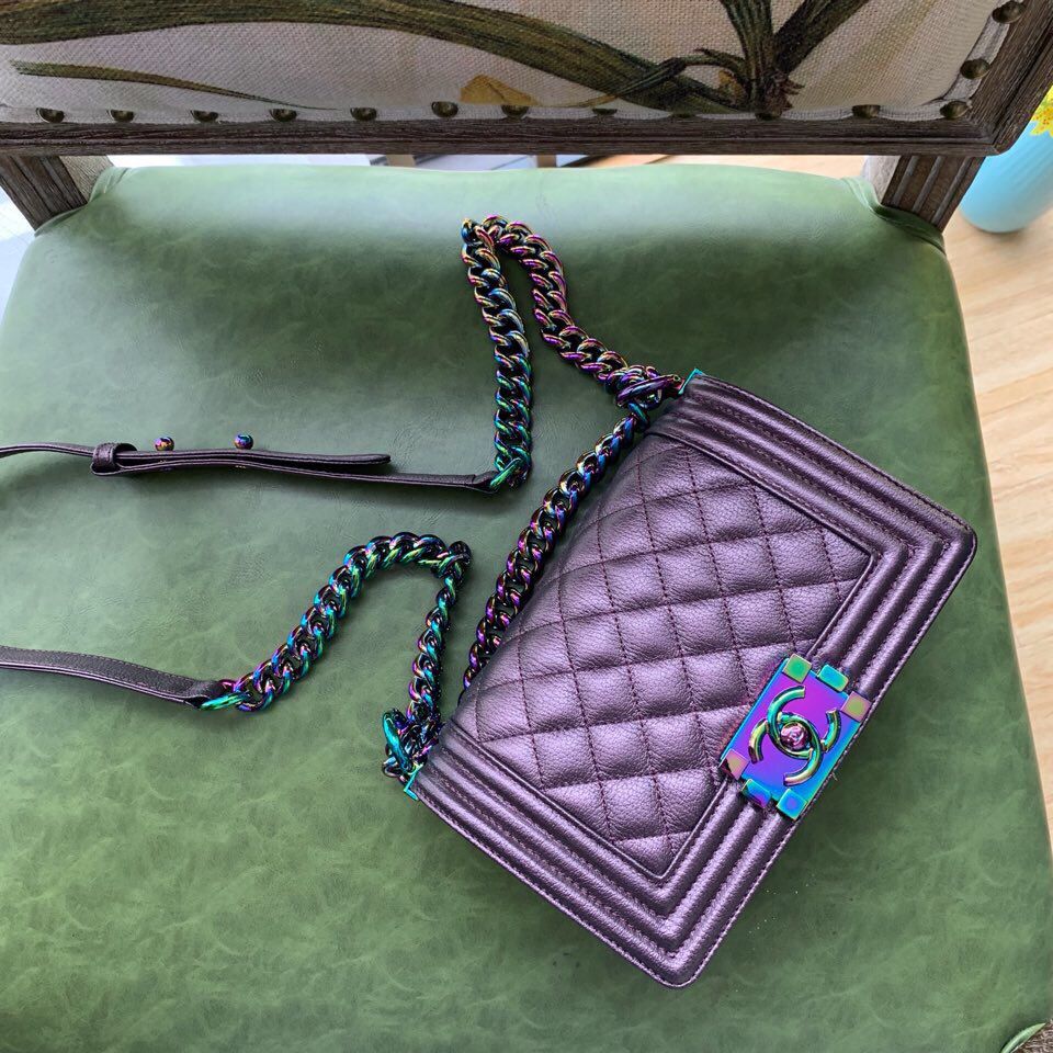 Boy Chanel Flap Shoulder Bag Sheepskin Leather A67085 Purple