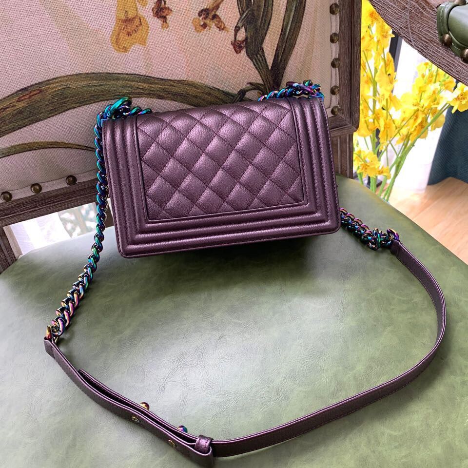Boy Chanel Flap Shoulder Bag Sheepskin Leather A67085 Purple